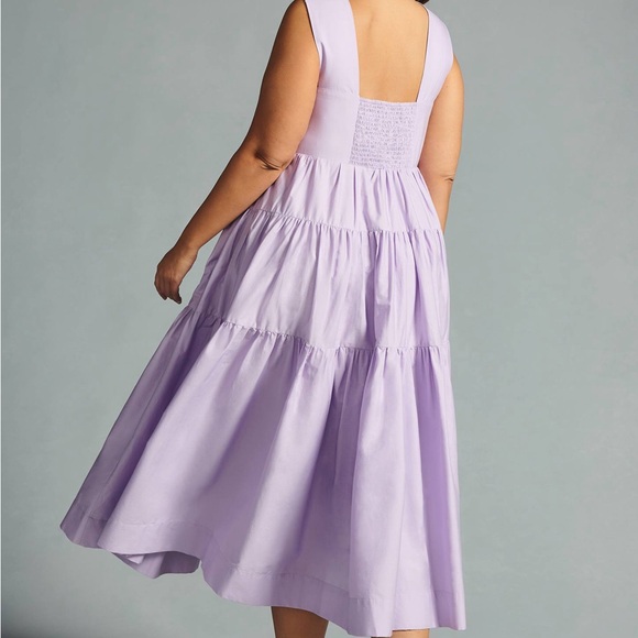 Anthropologie The Helena Square-Neck
Tiered Midi Dress: Smocked in purple - Picture 7 of 13